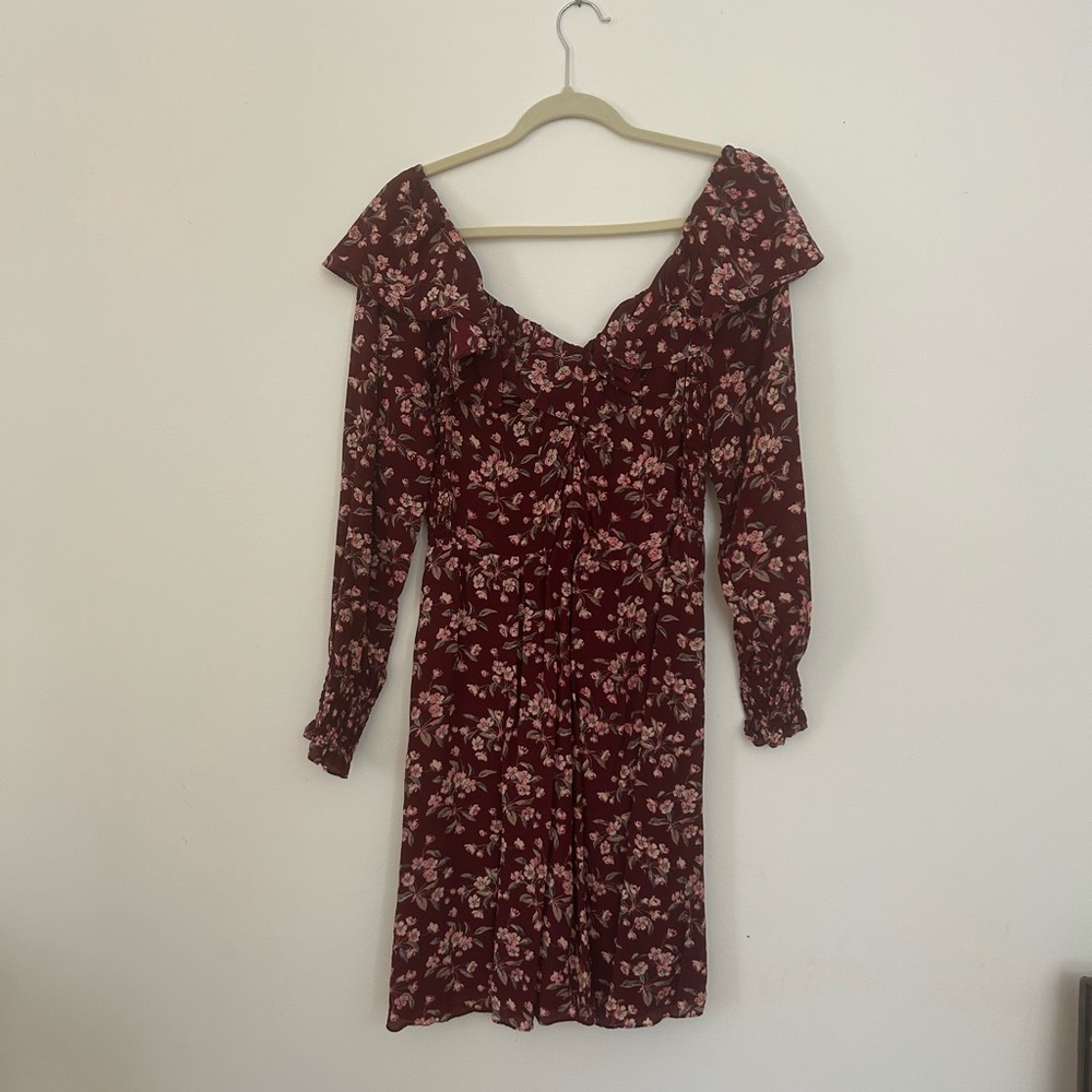 Maroon Tilda Floral Silk Ruffles Dress